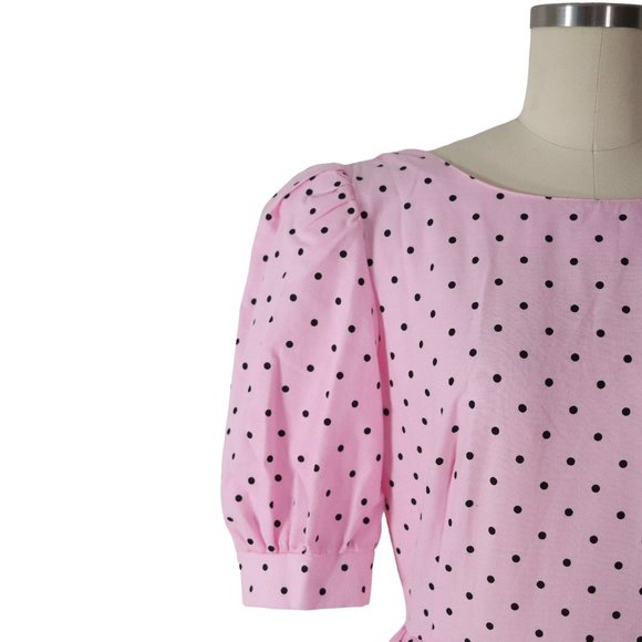 vintage 80s pink polka dot full skirt party dress S puff sleeve princess pin-up - Picture 3 of 10
